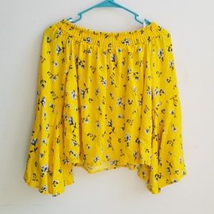 PASSPORT Yellow and Blue Off the Shoulder Top